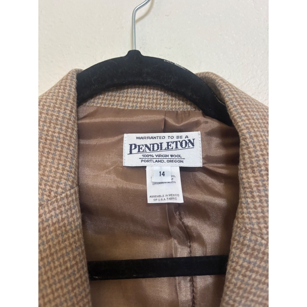 Pendleton Womens Brown Houndstooth 100% Virgin Wool Blazer Jacket Size 14 - Picture 2 of 5